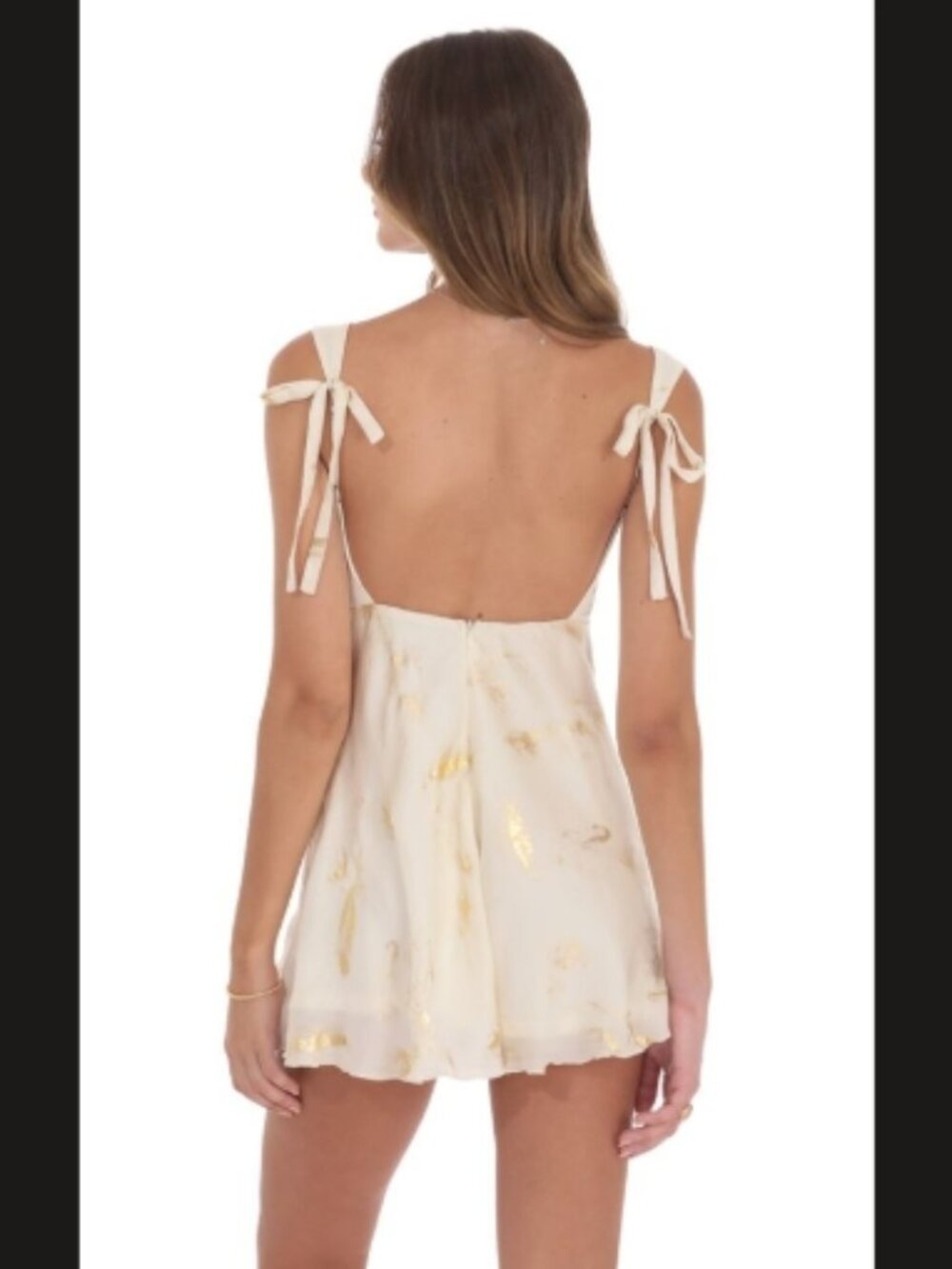 LUCY IN THE SKY Gold Foil Open Back Mini Dress - Size Extra Small - Picture 1 of 4